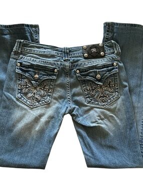Miss Me Women’s Bootcut Jeans Size 30x32 Medium Wash Embellished Flap Pocket Y2K